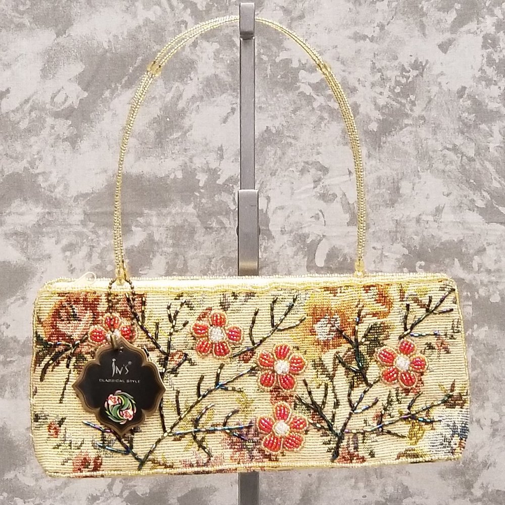New In's Tapestry Bag with Beaded Flowers